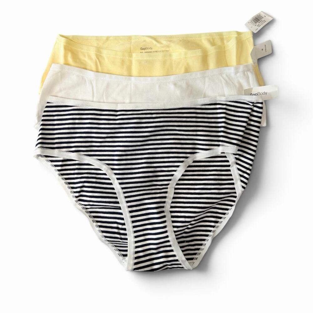 Gap Body 3 Pack Panties Size M NWT Yellow White Stripe Organic Cotton Briefs